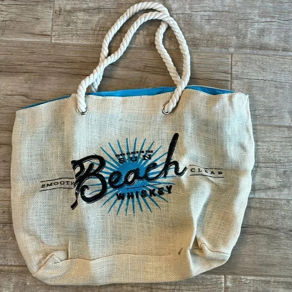 Handbags - Beach Bag- Beach Whiskey Beach Bag Fun in the sun logo.